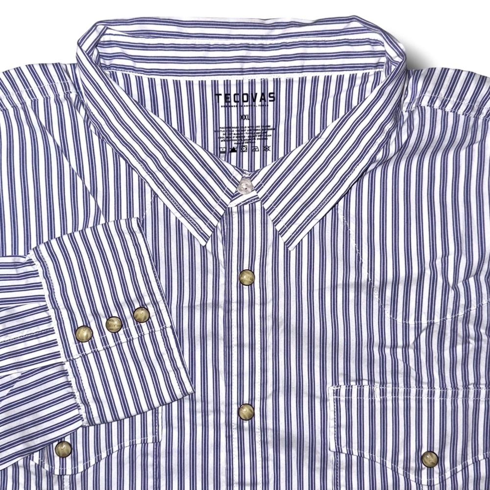 Tecovas Mens XXL Western Pearl Snap Shirt Blue Purple Striped Long Sleeve Cotton